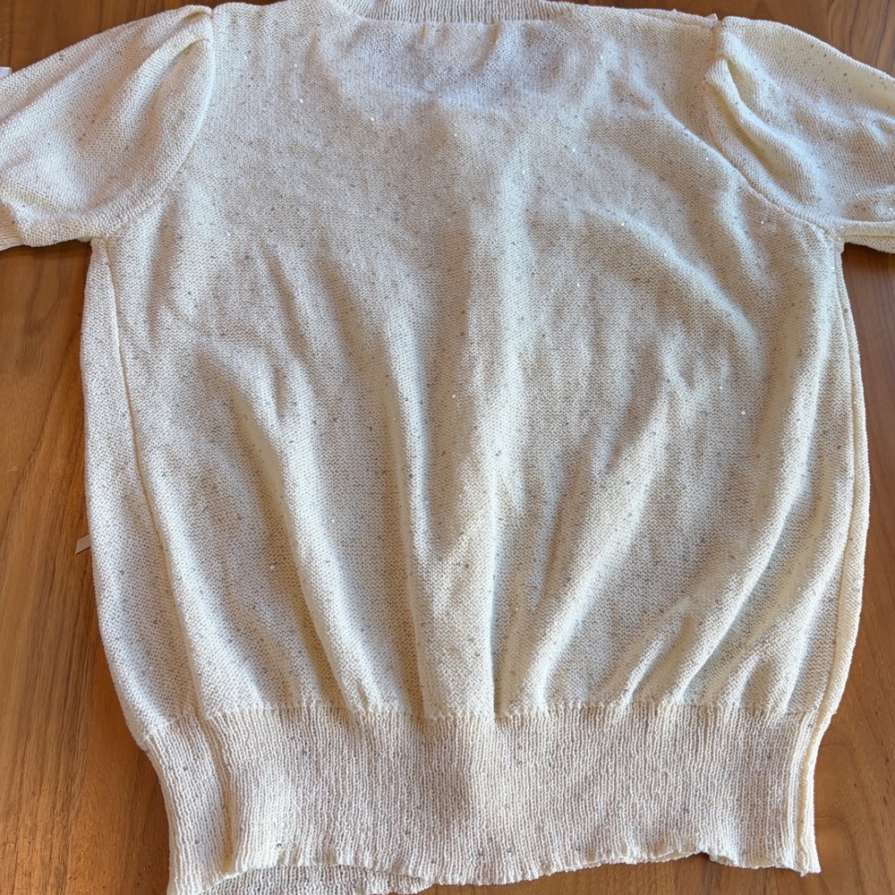 Cocobleu New York Cream Sequin Bow Cardigan Pearl Button Short Sleeve Large - Picture 9 of 9